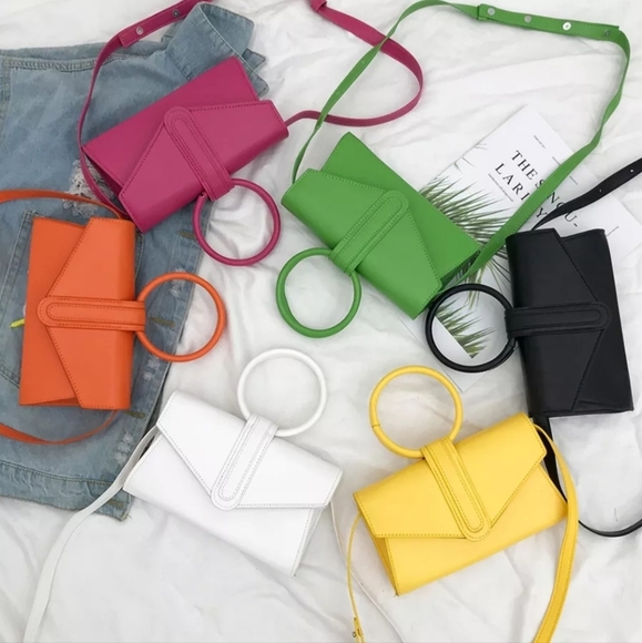 Colorful Round Handle Small Crossbody Bag Purse White - Picture 2 of 7